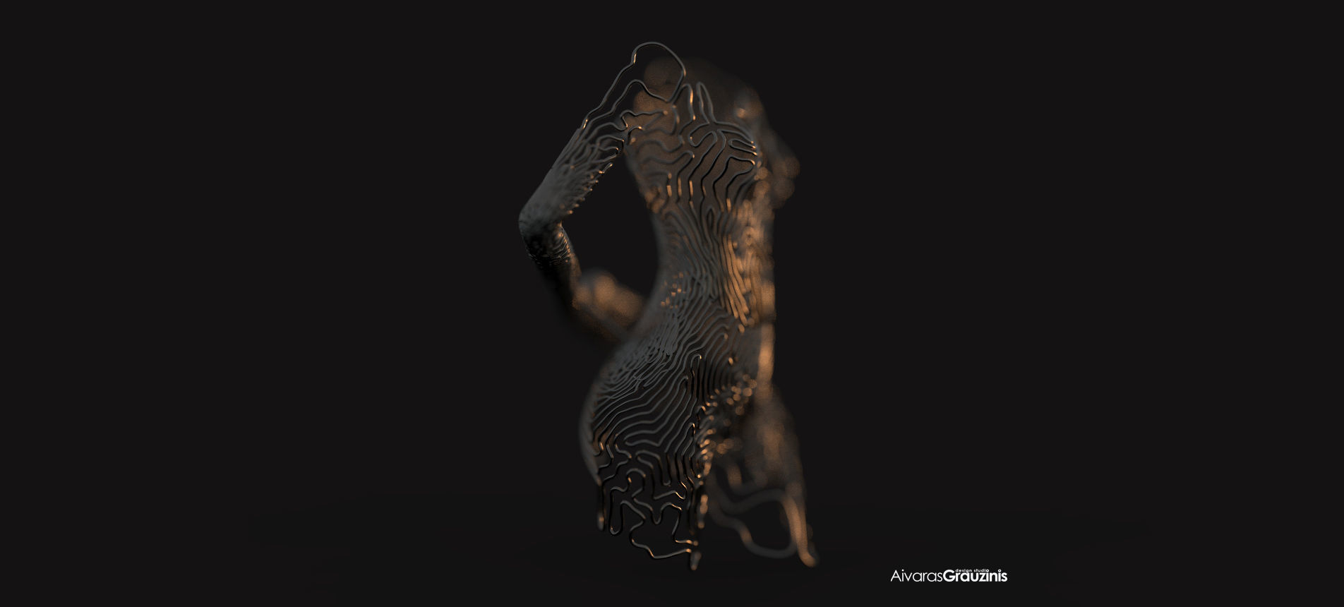 Outline metal sculpture of woman 3D print model_6