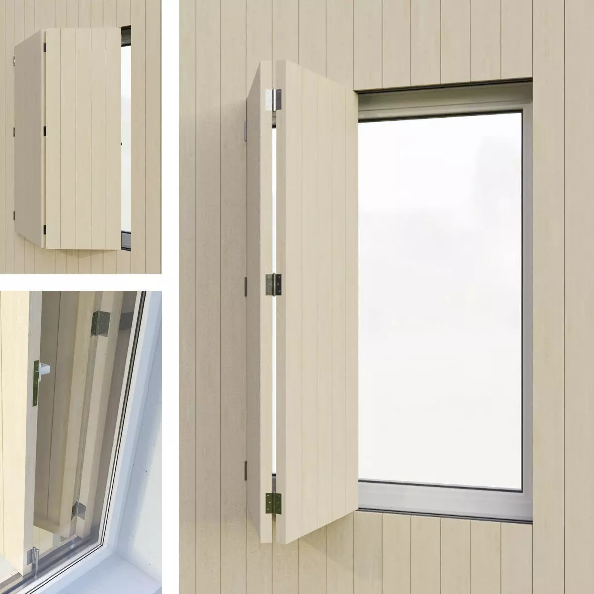 Shutters 4 window with wooden frame 3D model