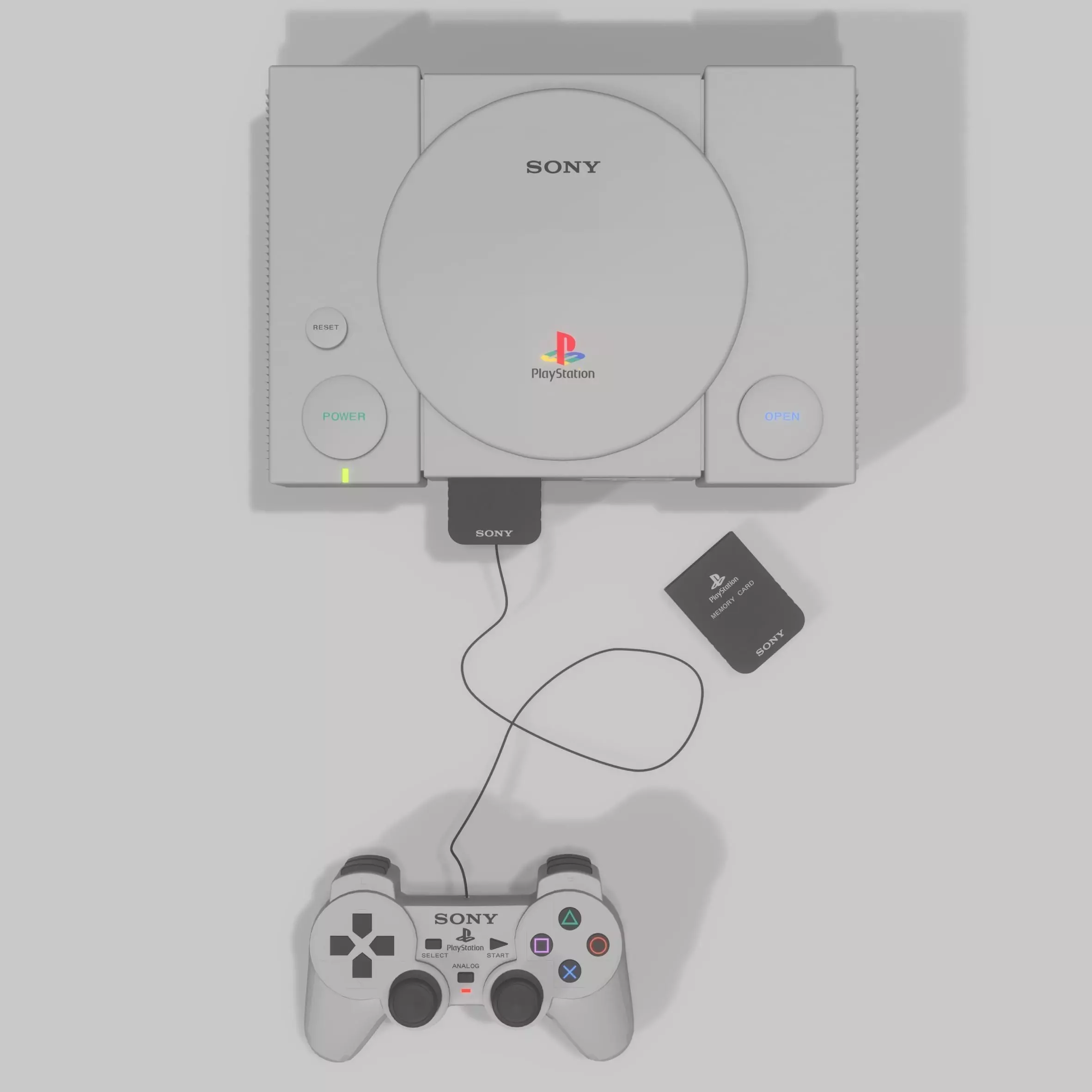Playstation 1 - Joypad and Memory Card 3D model_0