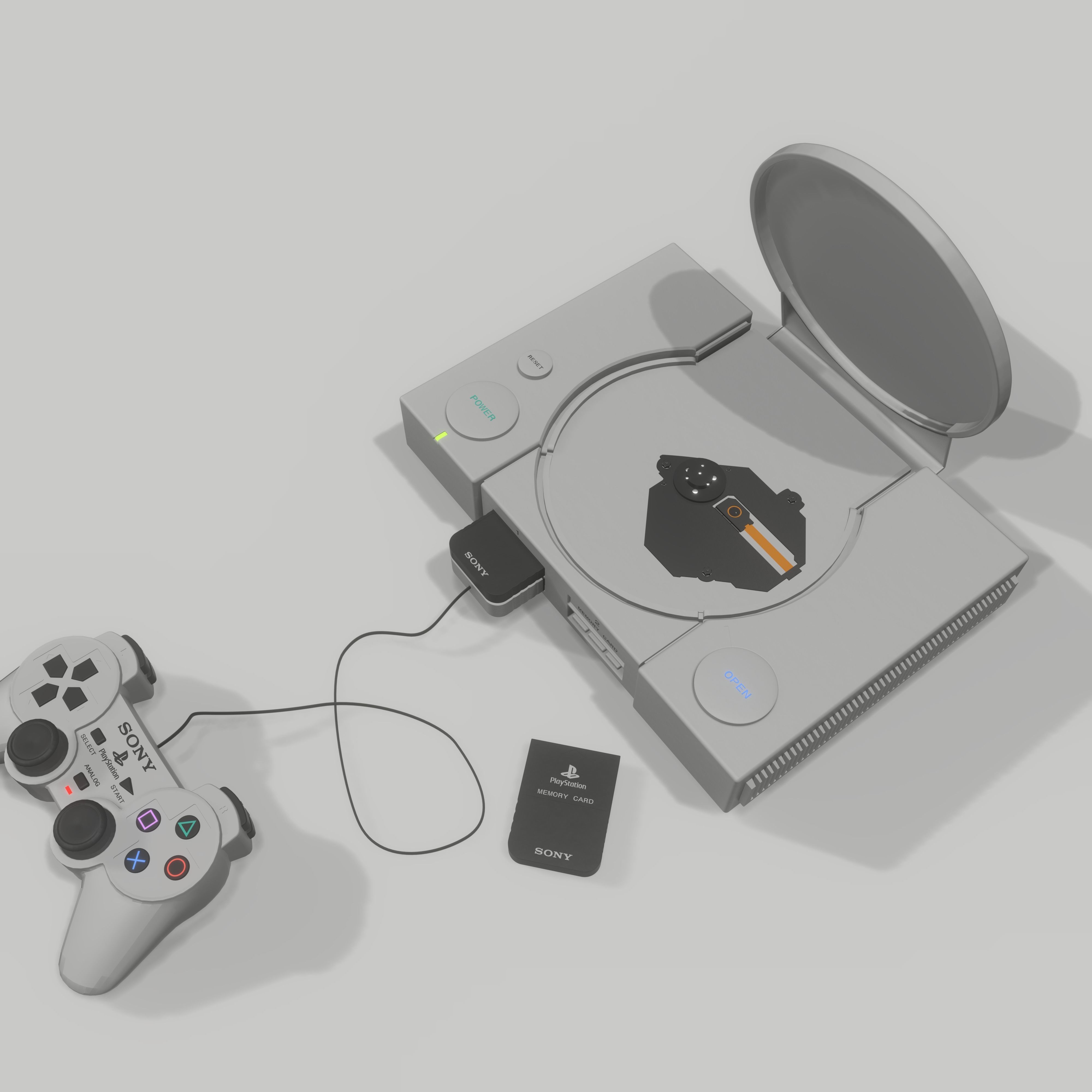 Playstation 1 - Joypad and Memory Card 3D model_5