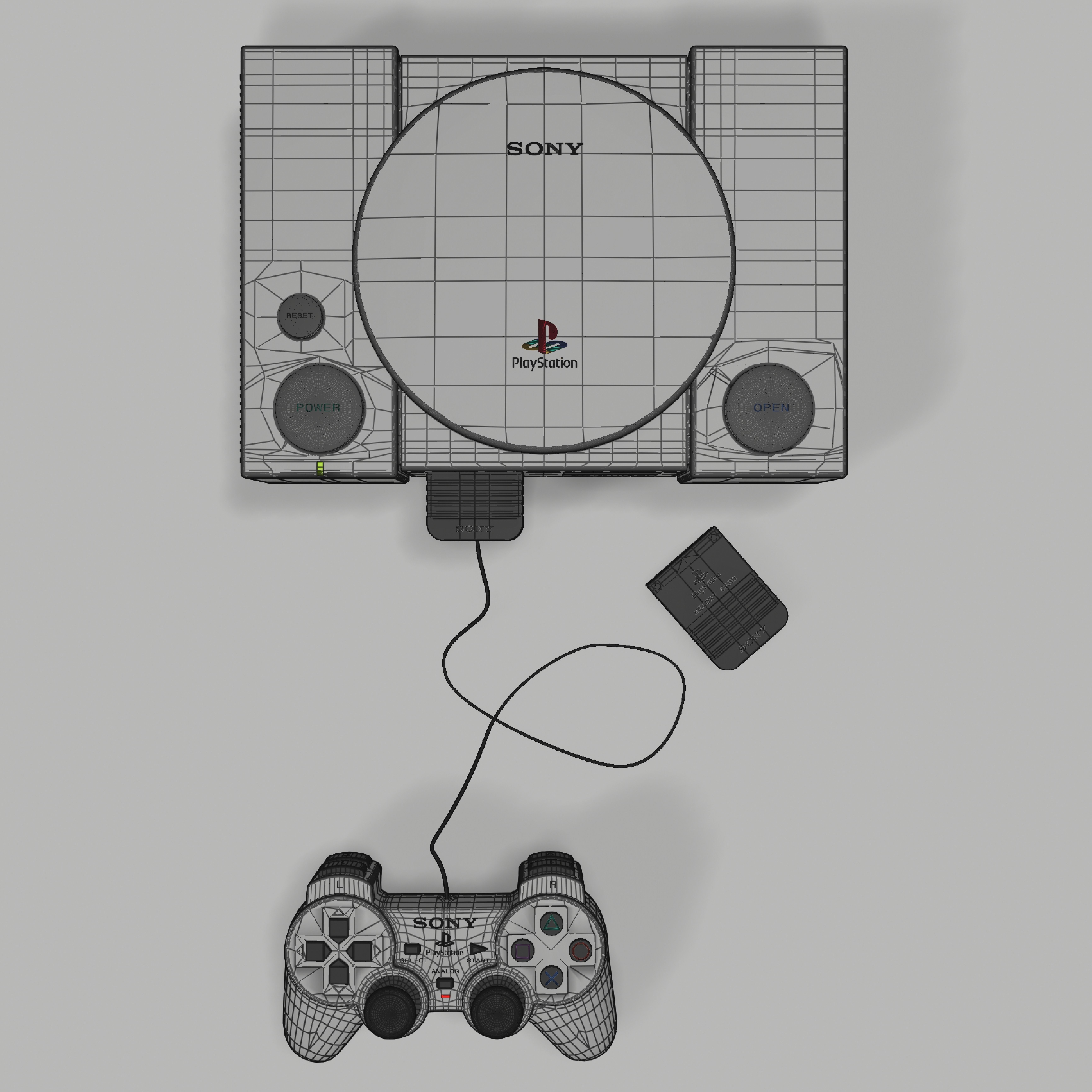Playstation 1 - Joypad and Memory Card 3D model_1