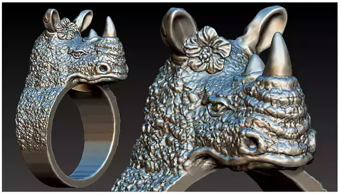 Rhino Head Ring