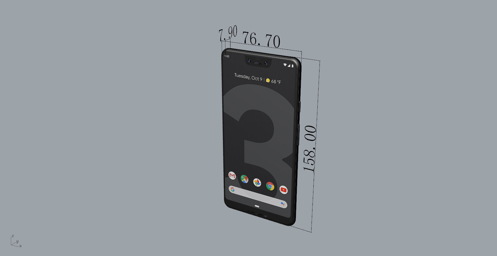 Google Pixel 3xl  BLACK customizable design 3D model 3D print model_13