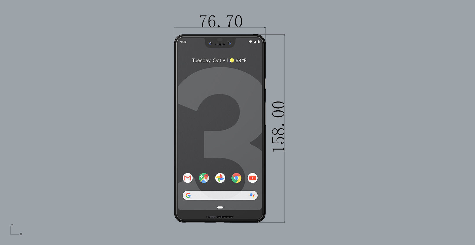 Google Pixel 3xl  BLACK customizable design 3D model 3D print model_12