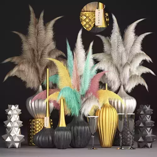 Decor with dry flowers Phragmites 3D model