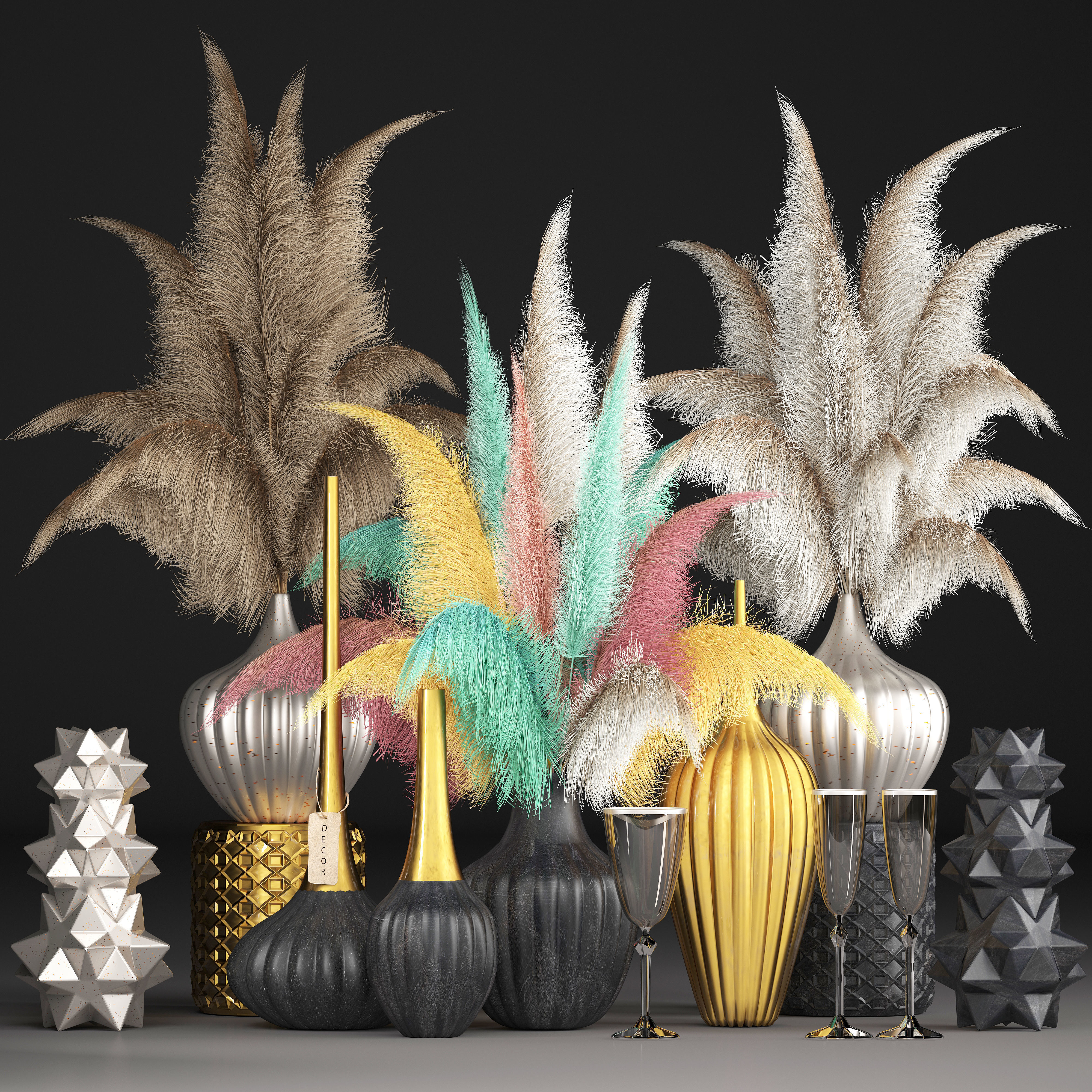 Decor with dry flowers Phragmites 3D model_1