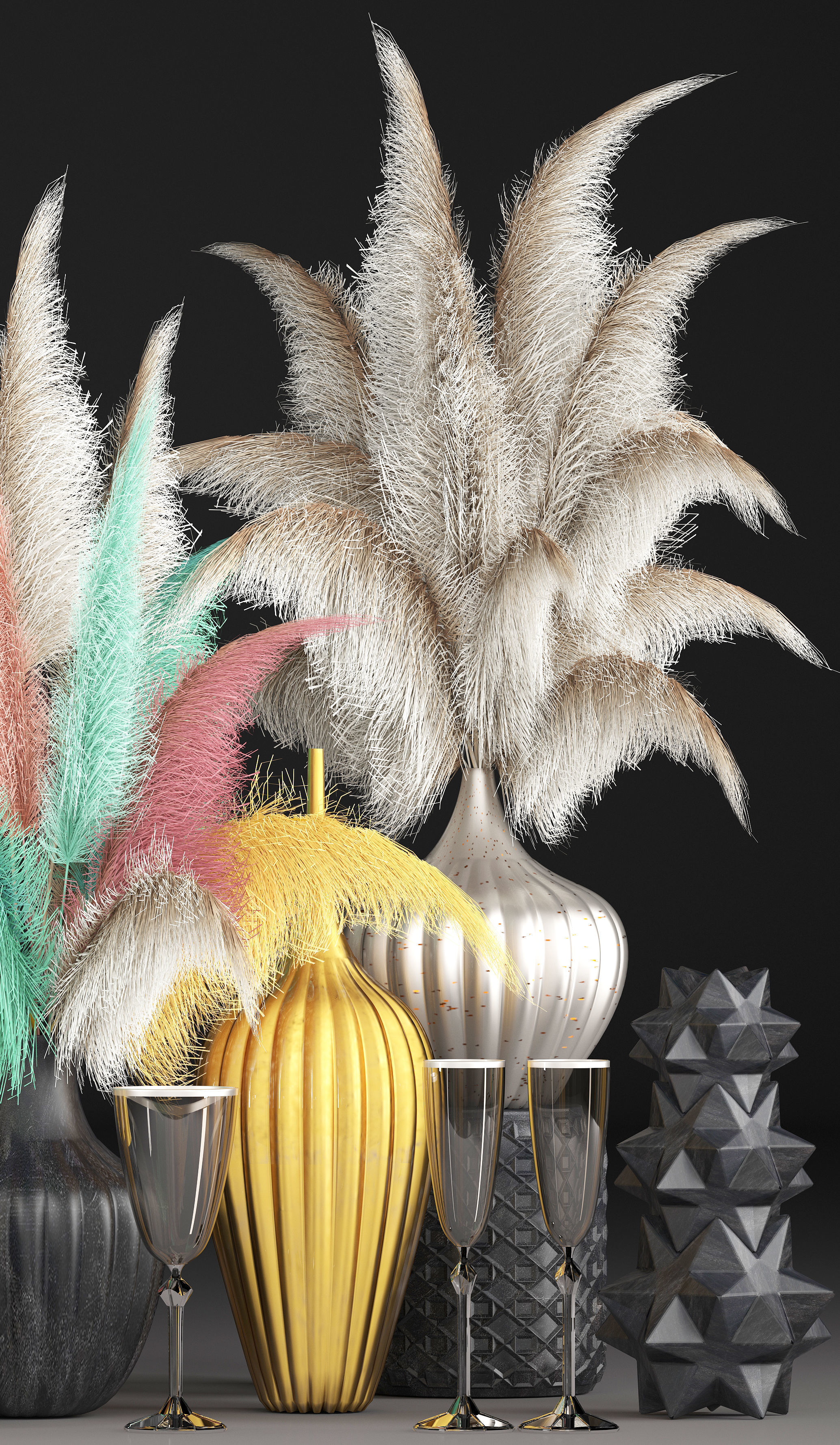 Decor with dry flowers Phragmites 3D model_4