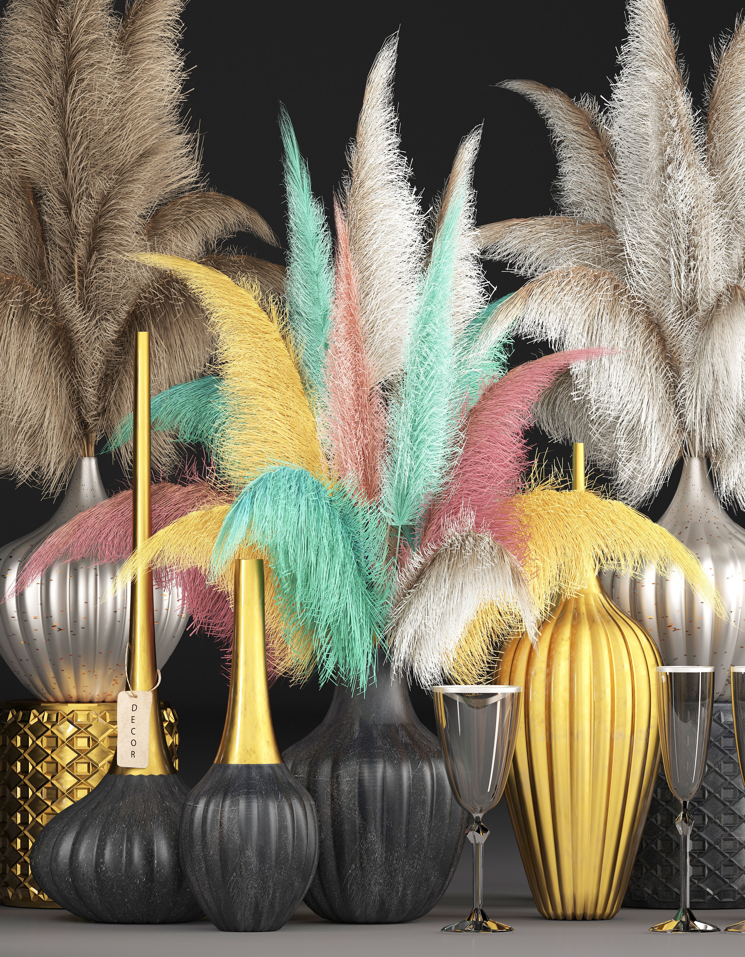 Decor with dry flowers Phragmites 3D model_2