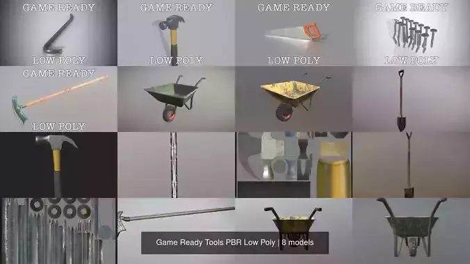 Game Ready Tools PBR Low Poly shovel 3D Model Collection