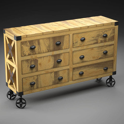 Manufacture Buffet-dresser on Wheels in the Industrial Style 3D model