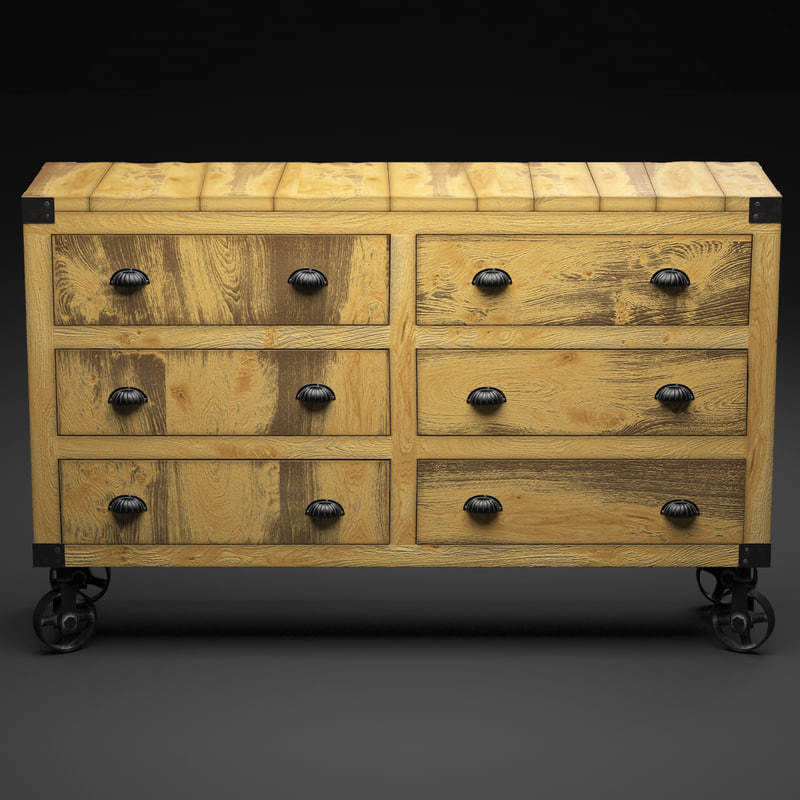 Manufacture Buffet-dresser on Wheels in the Industrial Style 3D model_1