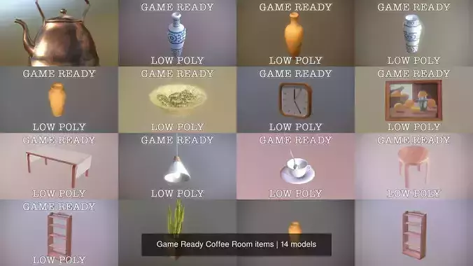 Game Ready Coffee Room items 3D Model Collection