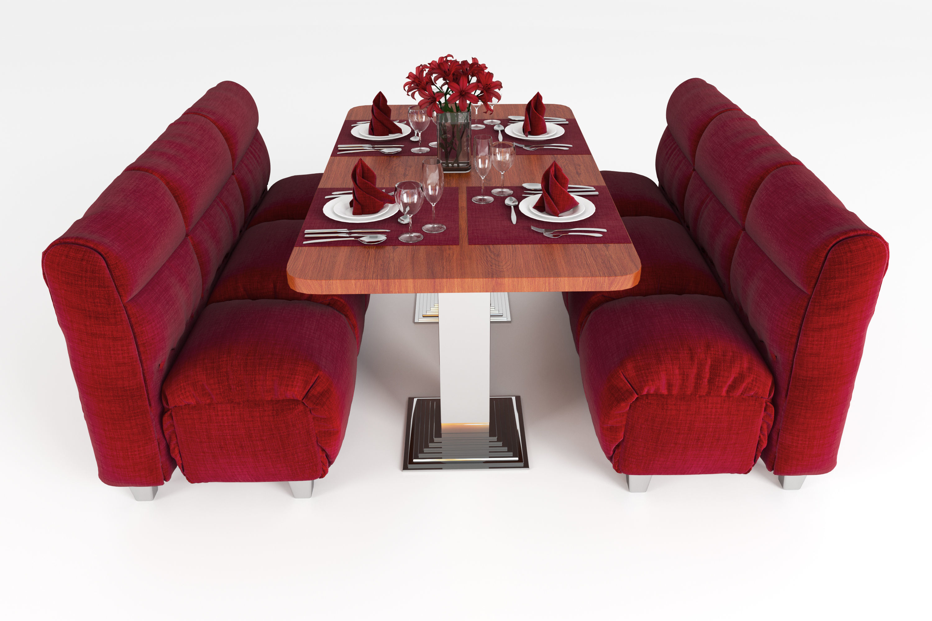 Cafe table and table setting 3D model_1