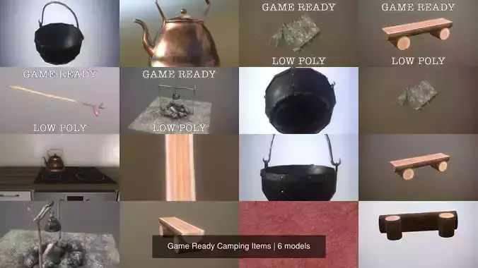 Game Ready Camping Items 3D Model Collection