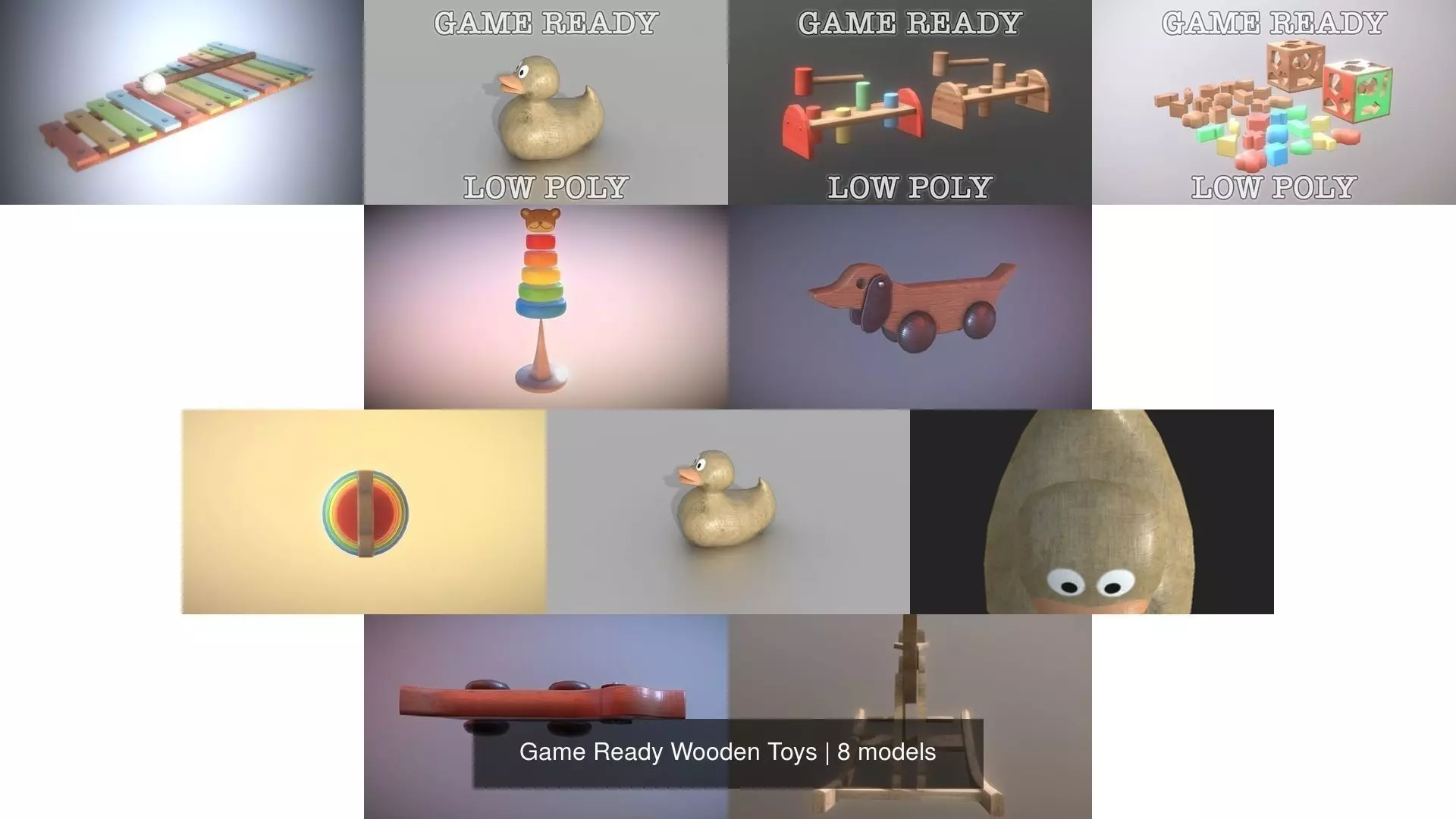 Game Ready Wooden Toys 3D Model Collection_0