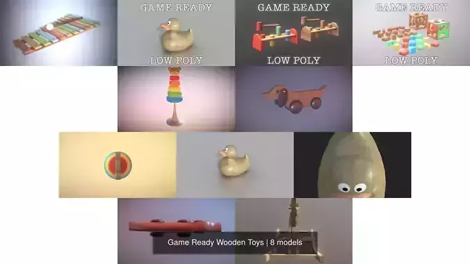 Game Ready Wooden Toys 3D Model Collection