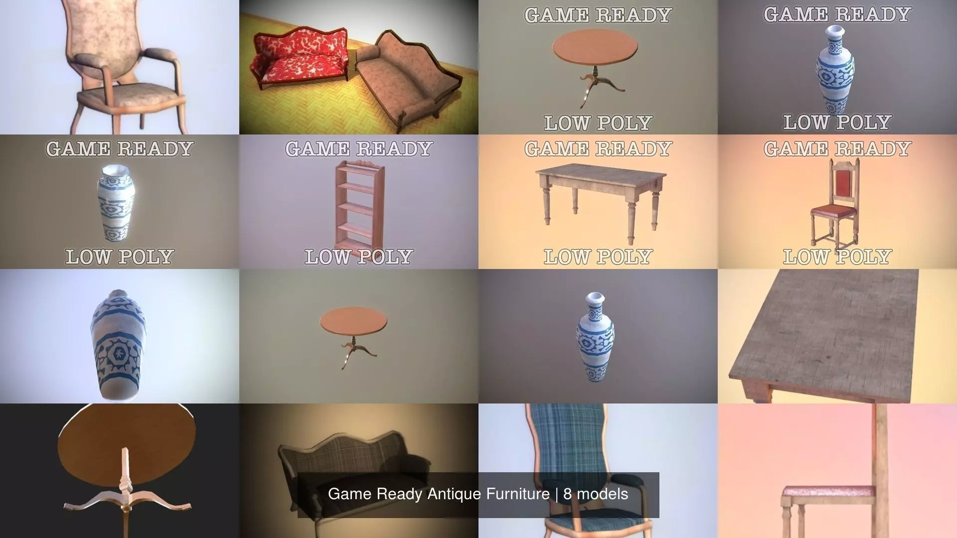 Game Ready Antique Furniture 3D Model Collection_0