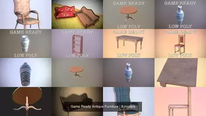 Game Ready Antique Furniture 3D Model Collection