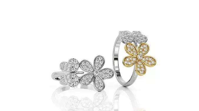 Butterfly Flower Ring in White and Yellow Gold Ring R 0133