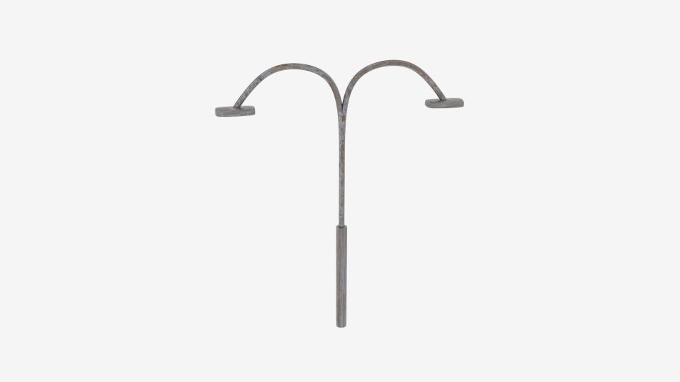 Twin Rust Curve Lamp Pole  Low-poly 3D model_1