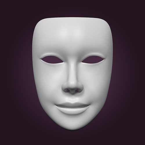 Female Theater Mask with neutral expressions  Low-poly 3D model