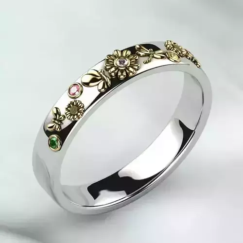 Colored Gems Rhodium Plating Gold Ring 3D print model