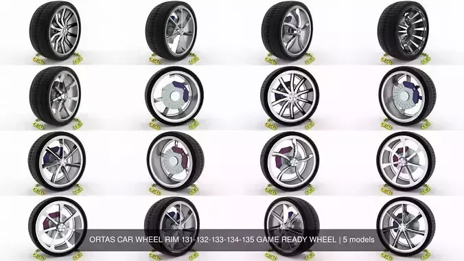 ORTAS CAR WHEEL RIM 131-132-133-134-135 GAME READY WHEEL 3D Model Collection ORTAS CAR WHEEL RIM 131-132-133-134-135 GAME READY WHEEL 3D Model Collection