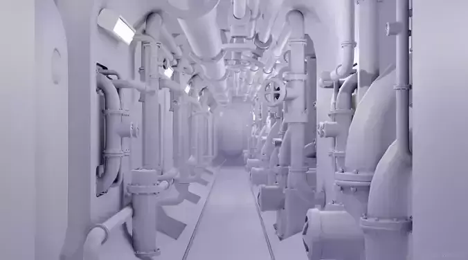 submarine corridor and water pipes collection Low-poly 3D model