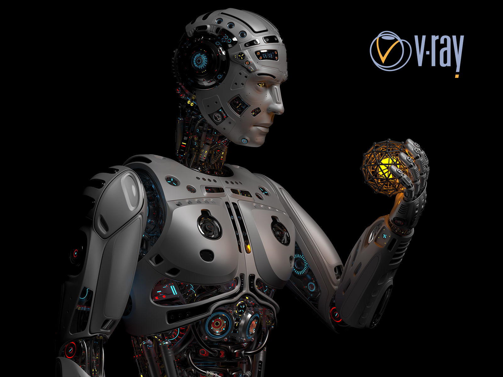 Futuristic Robot Man Rigged 3D model_27