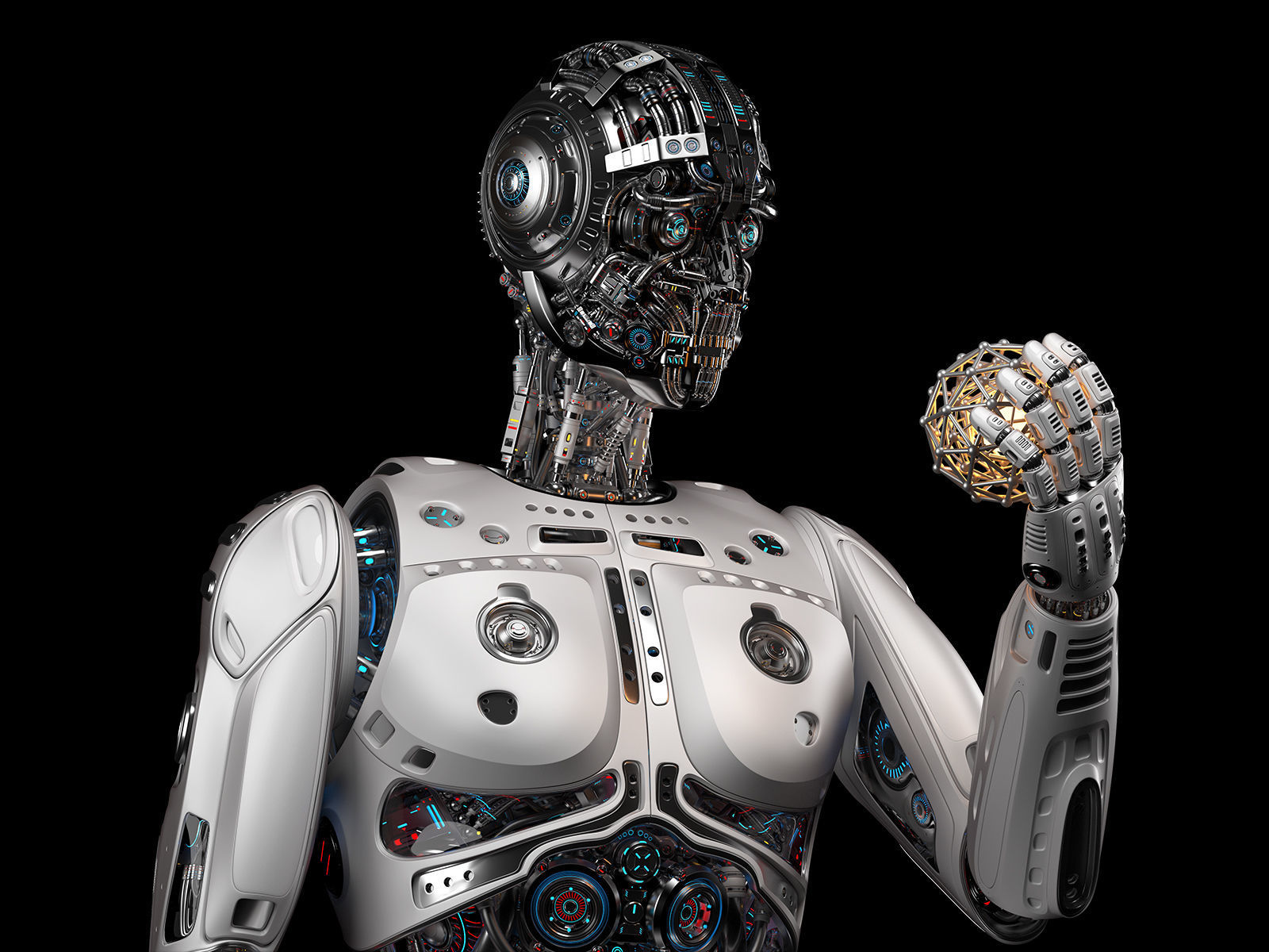 Futuristic Robot Man Rigged 3D model_1