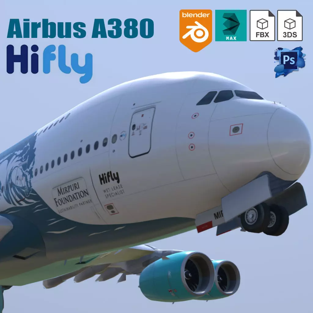 Airbus A380 HiFly 9H-MIP Low-poly 3D model_0