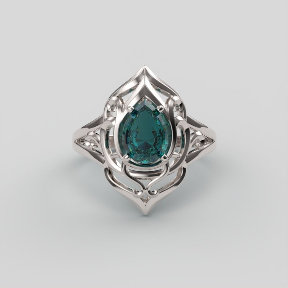 Women ring  pear cut gem 3dm stl  3D print model_10