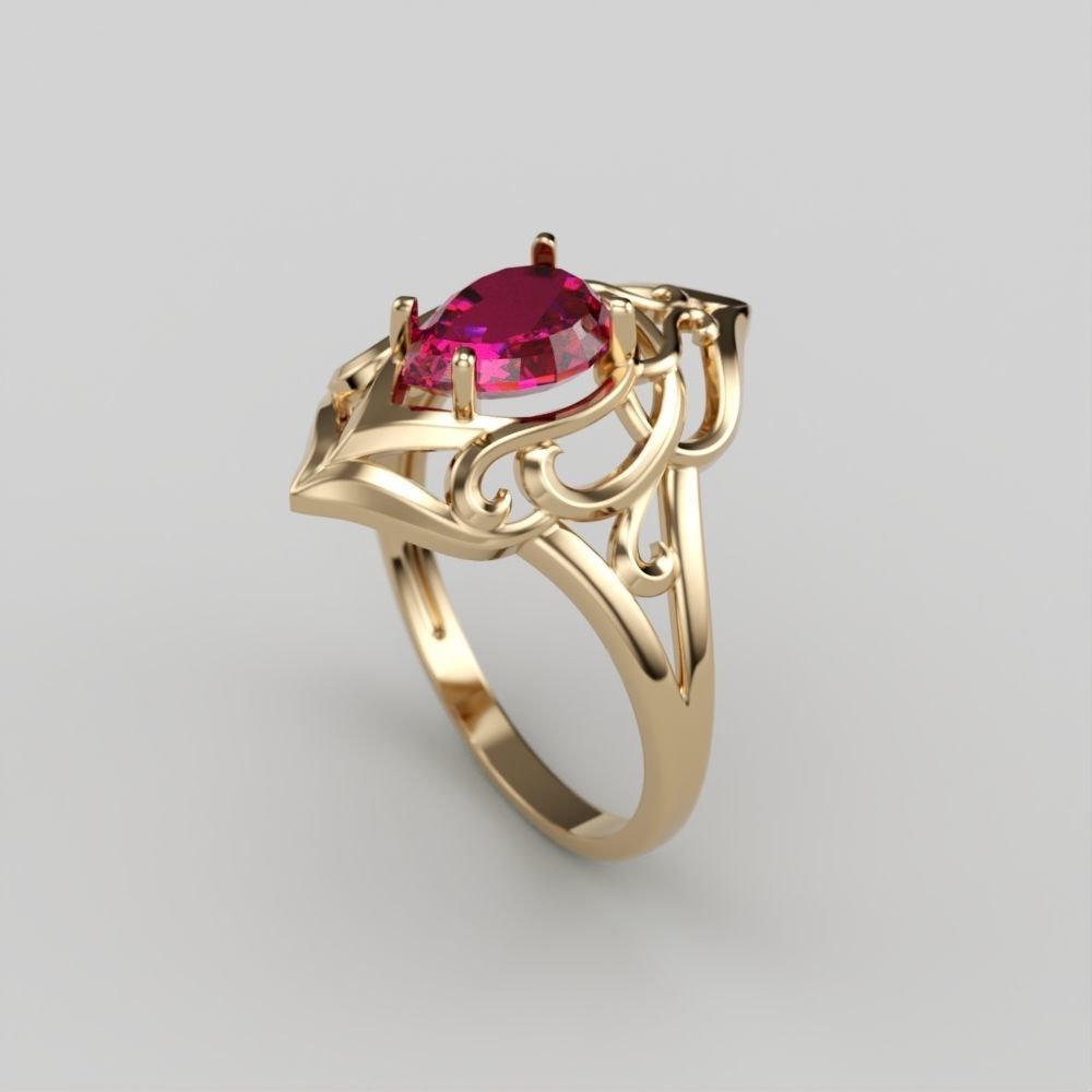 Women ring  pear cut gem 3dm stl  3D print model_3