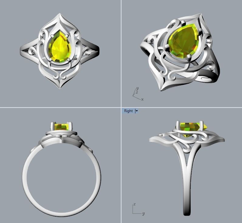 Women ring  pear cut gem 3dm stl  3D print model_14