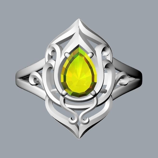 Women ring  pear cut gem 3dm stl  3D print model_13