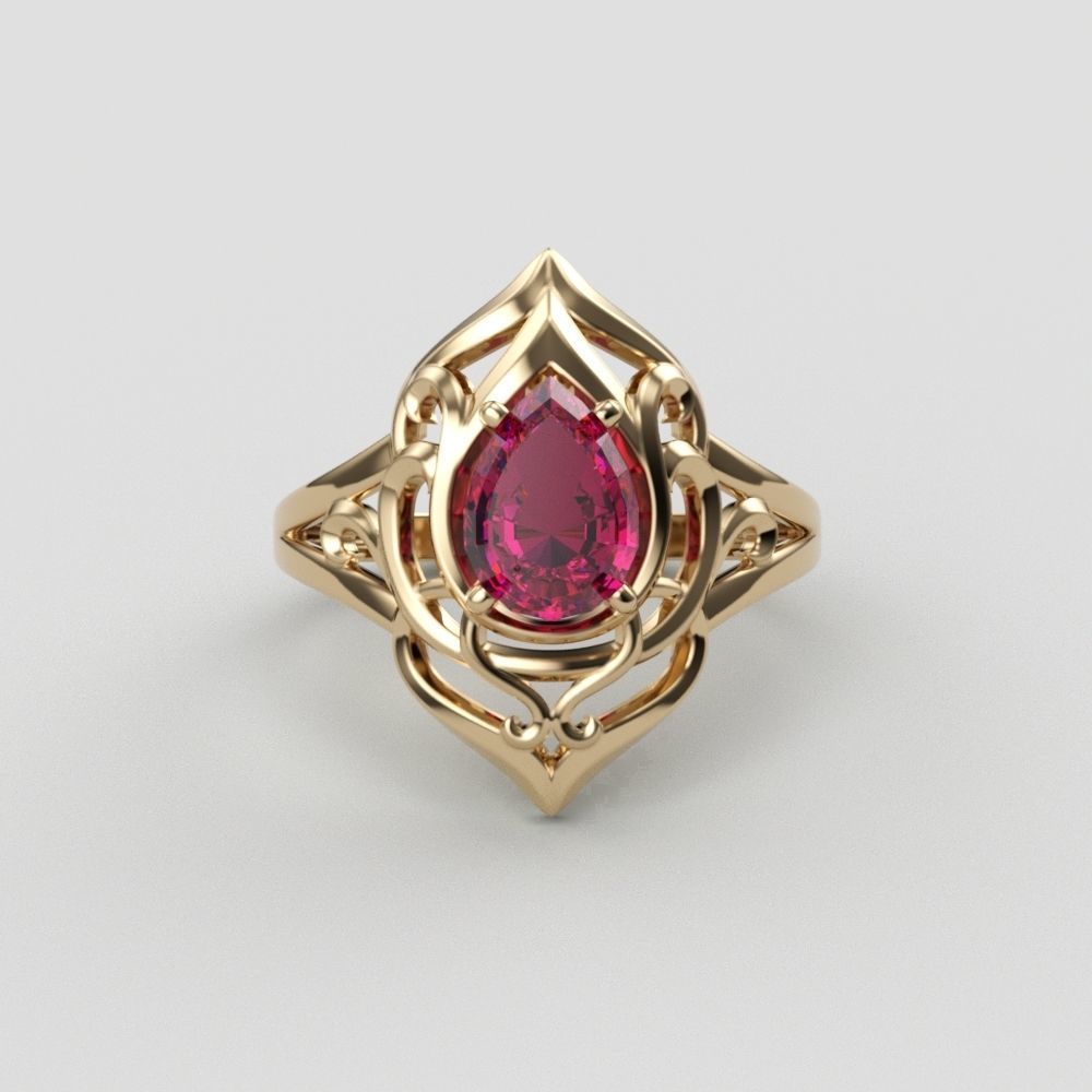 Women ring  pear cut gem 3dm stl  3D print model_4