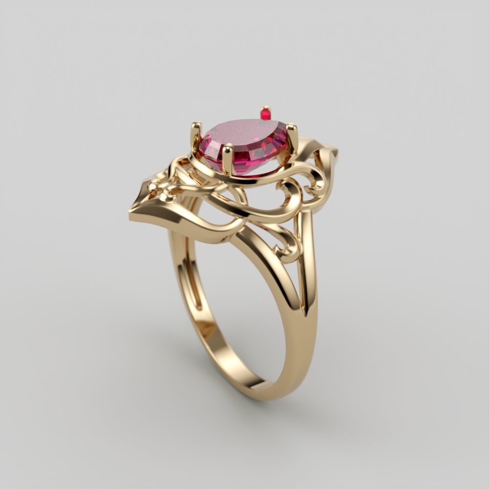 Women ring  pear cut gem 3dm stl  3D print model_1