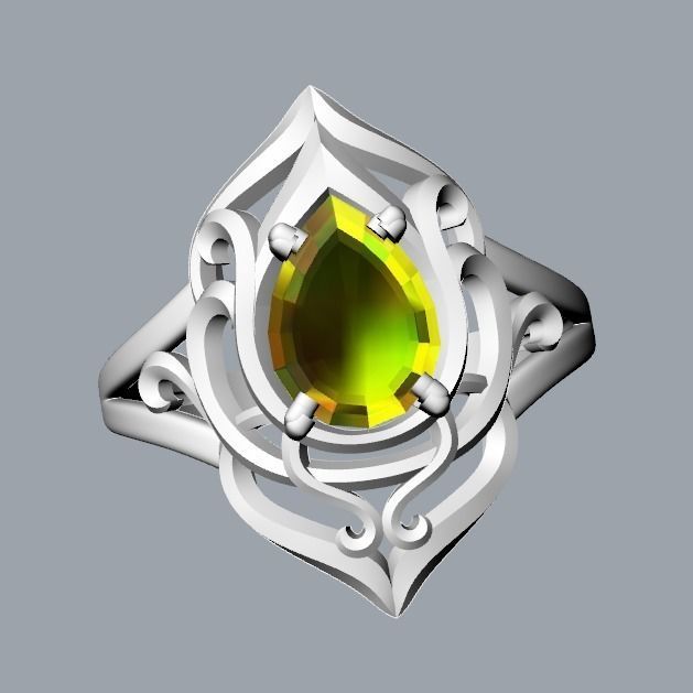 Women ring  pear cut gem 3dm stl  3D print model_16