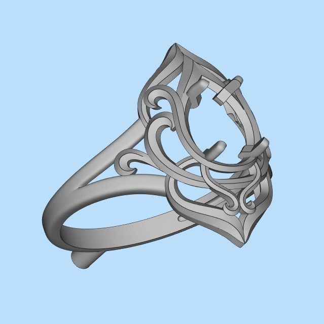 Women ring  pear cut gem 3dm stl  3D print model_22