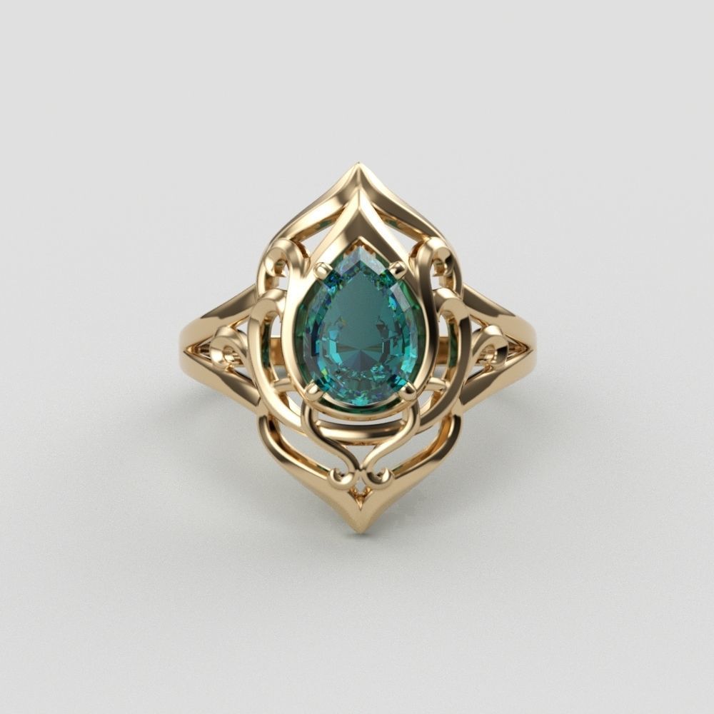 Women ring  pear cut gem 3dm stl  3D print model_12