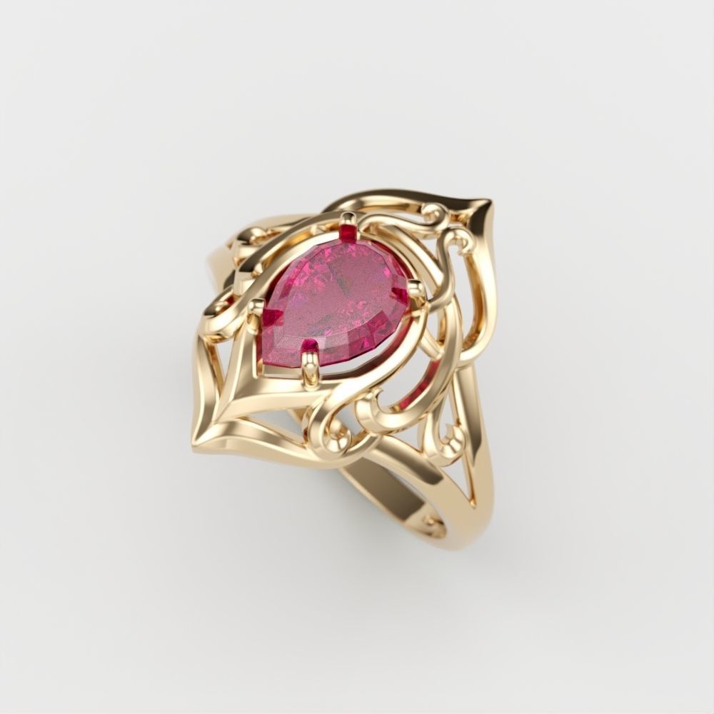 Women ring  pear cut gem 3dm stl  3D print model_5