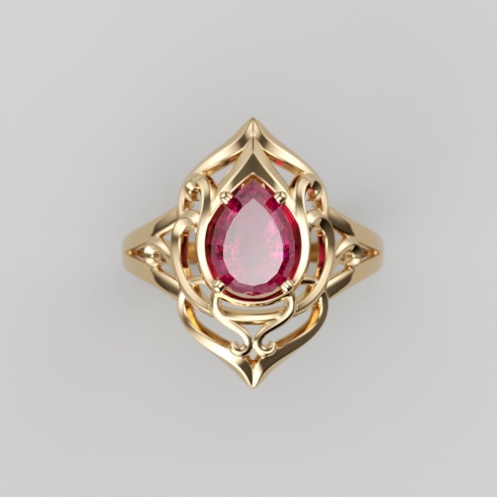 Women ring  pear cut gem 3dm stl  3D print model_2