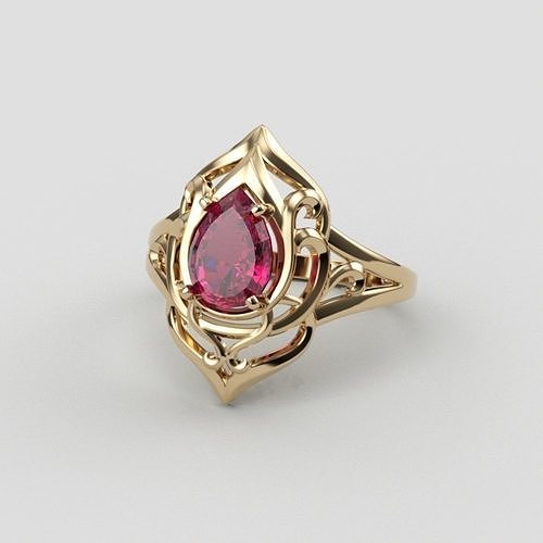  Women ring  pear cut gem 3dm stl  3D print model