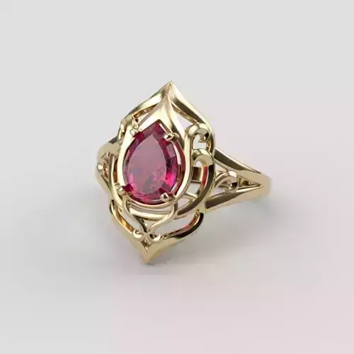  Women ring  pear cut gem 3dm stl  3D print model