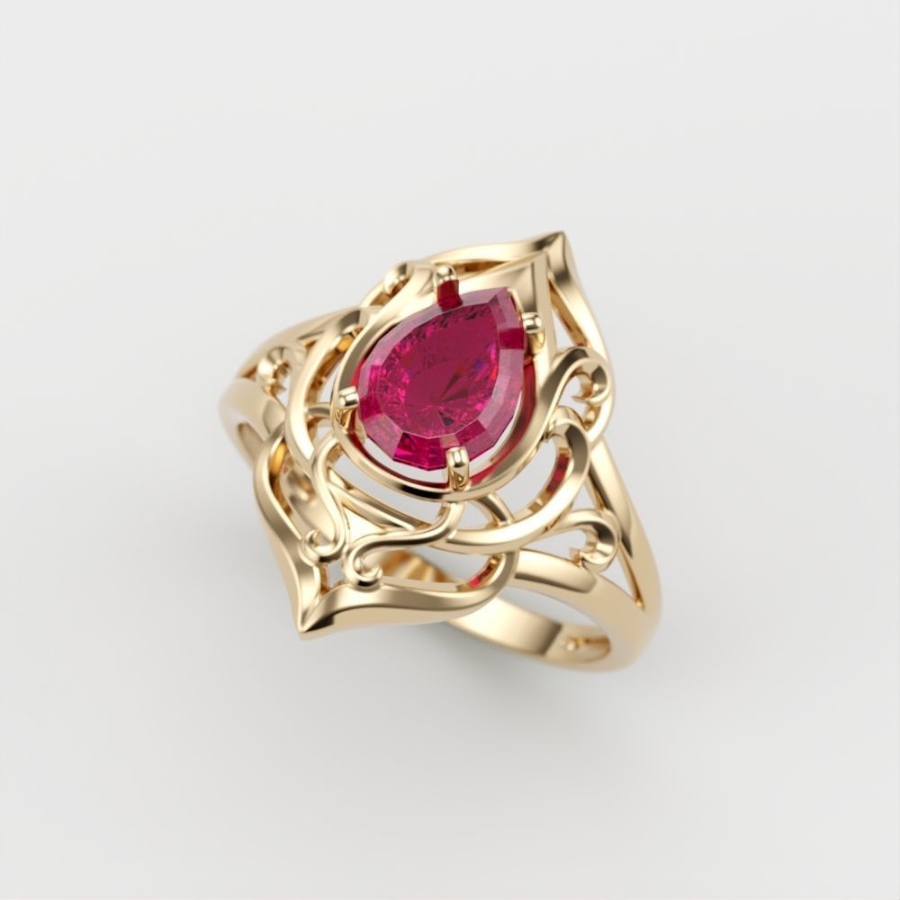 Women ring  pear cut gem 3dm stl  3D print model_6