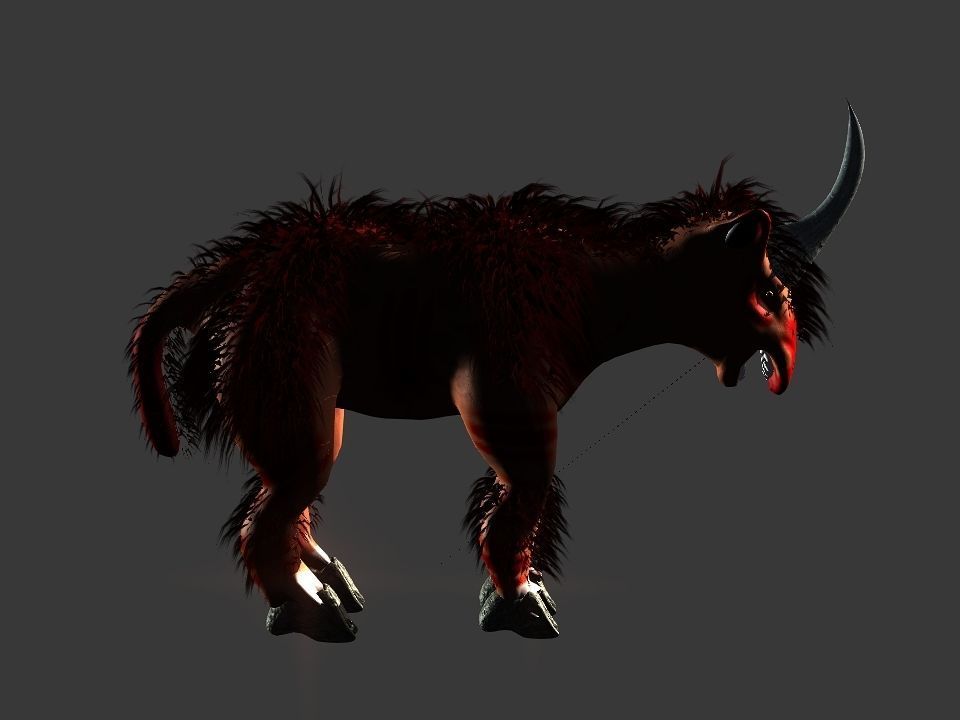 Long flat nose one horn oxen 3D model_9