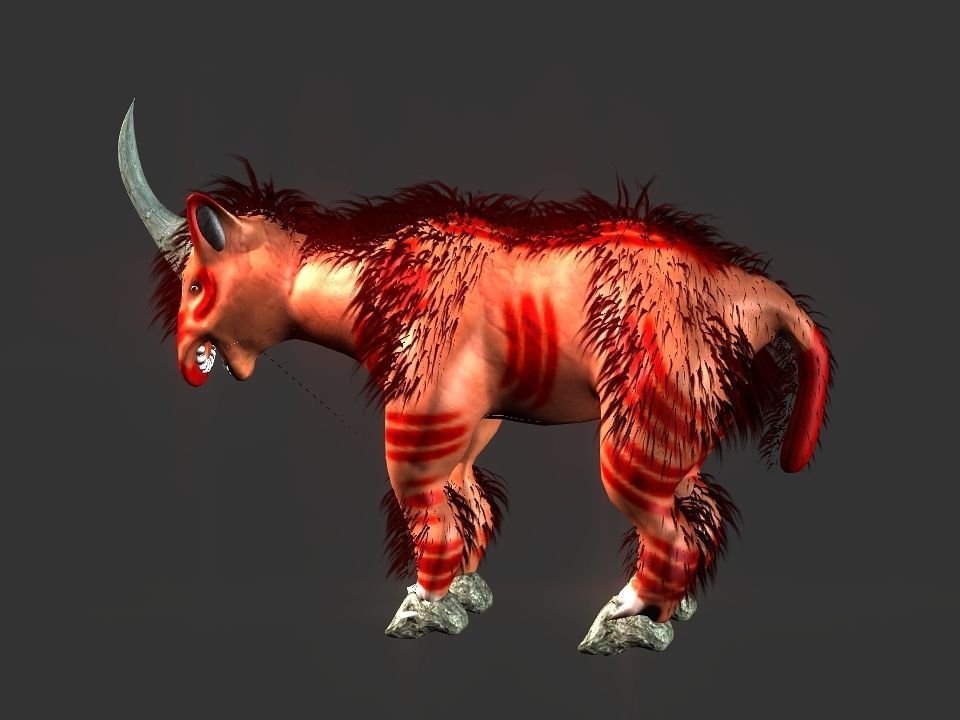 Long flat nose one horn oxen 3D model_17