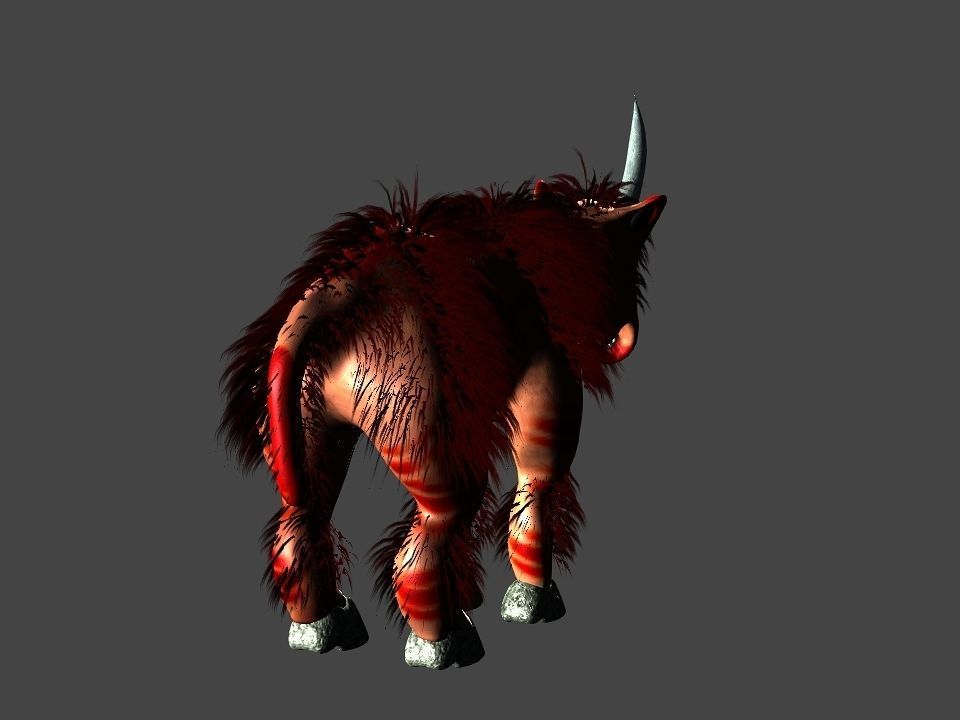 Long flat nose one horn oxen 3D model_10