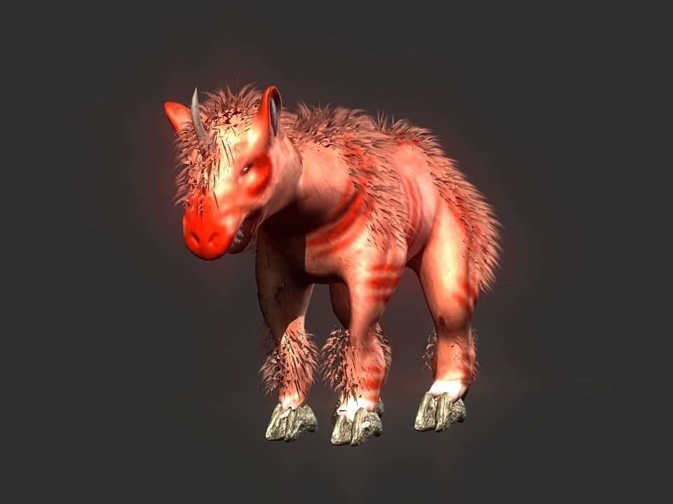 Long flat nose one horn oxen 3D model_16