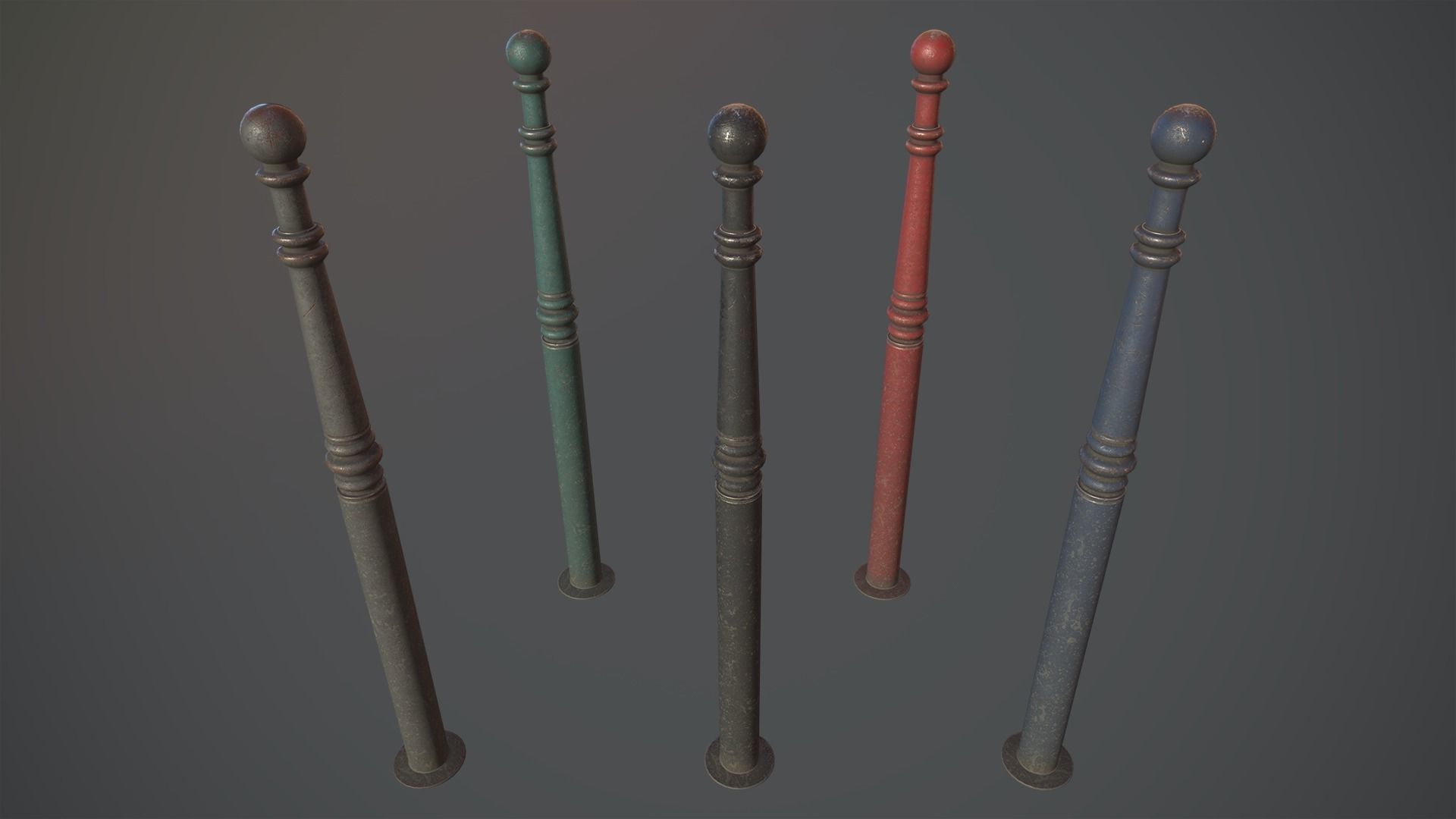 Barrier Bollard Pack 1 v3 Five Color Options Low-poly 3D model_2